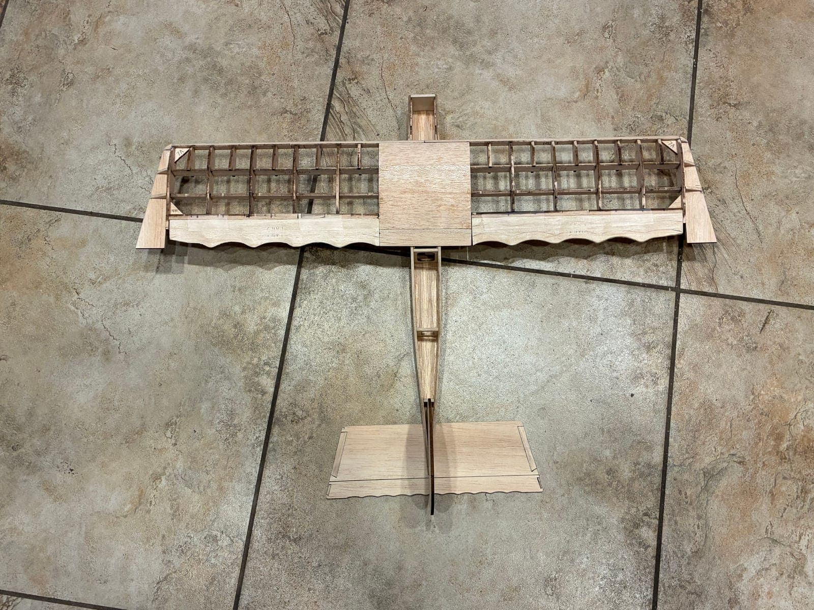 Top-down view of the assembled airframe showing the symmetric planform